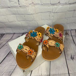 HUARACHES Mexican sandals flowers COLORFUL TAN SIZE 9